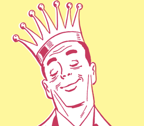 A man with a crown on his head, exhibiting King Complex.
